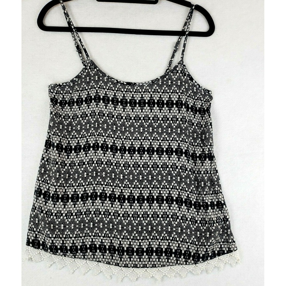 Mossimo Women Small Tank Top Black White Rayon Crochet Trim Boho Y2K Camisole
